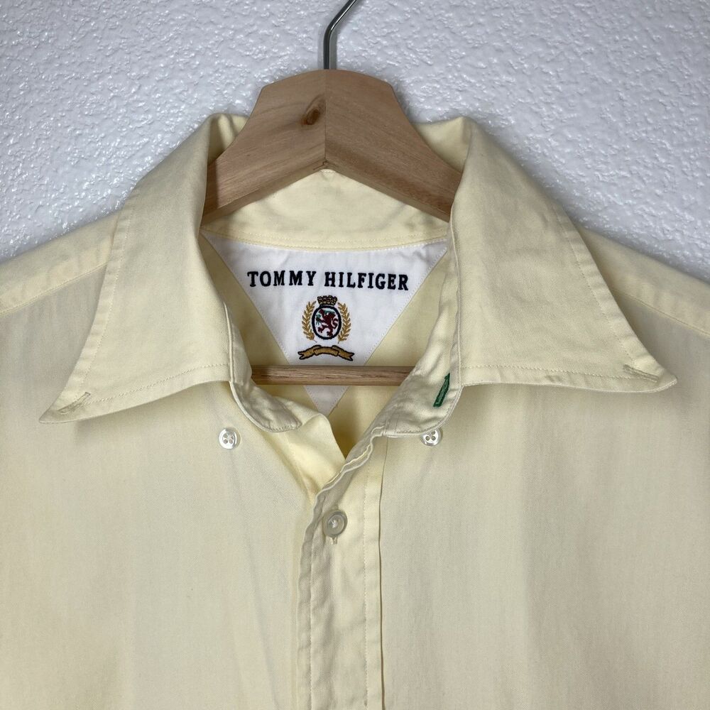 Vintage Tommy Hilfiger Shirt Mens Large Yellow Crest Logo Button Up 90s Classic - Picture 5 of 10